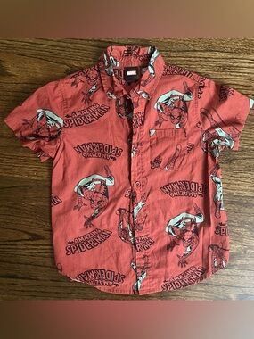 Marvel Red Spider-Man Print Short Sleeve Button-Up Shirt